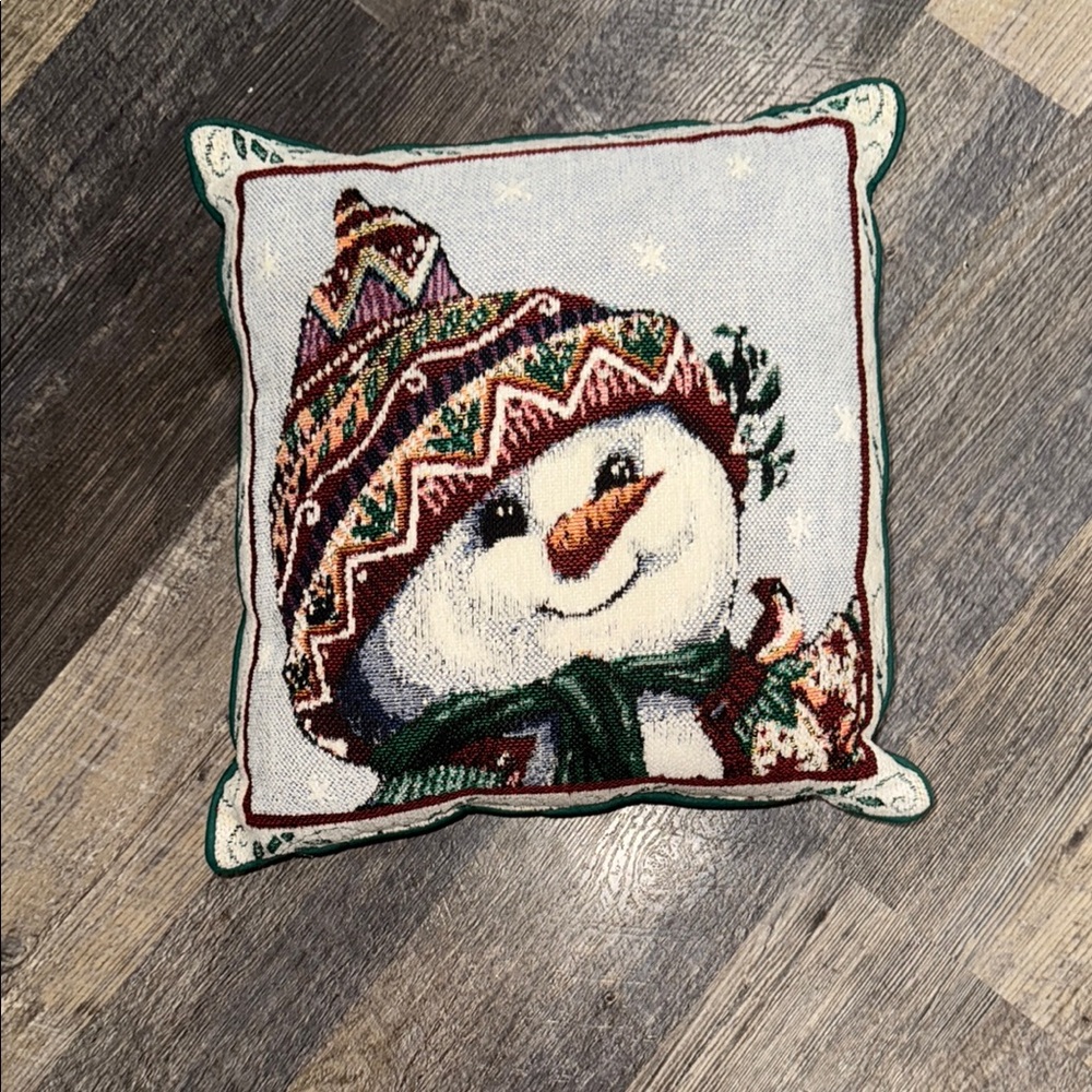 Festive Snowman Pillow with Colorful Knit Design - Picture 1 of 4